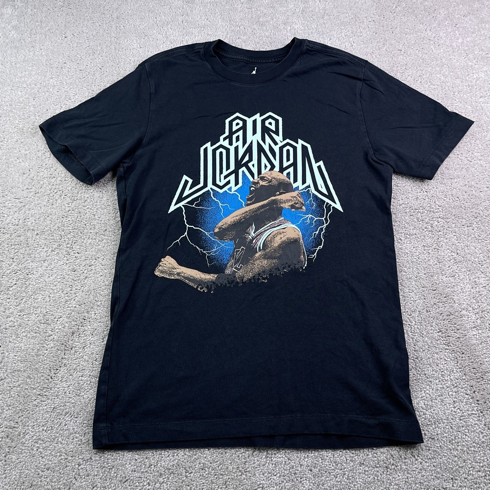 Air Jordan Shirt Mens Small Black Michael Jordan Lightning Graphic Tee Dri-Fit